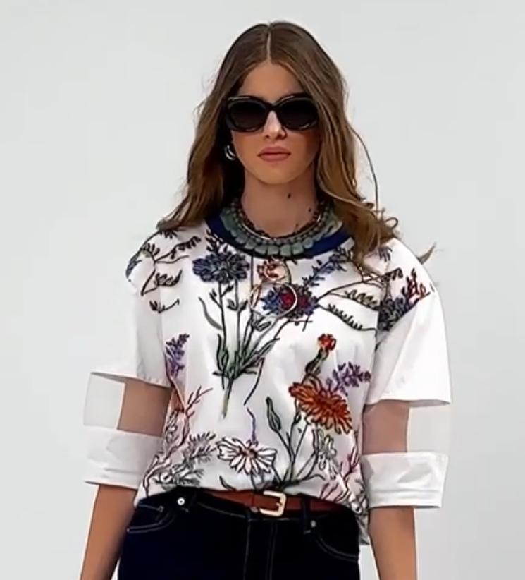 Wildflower embroidered cotton blouse