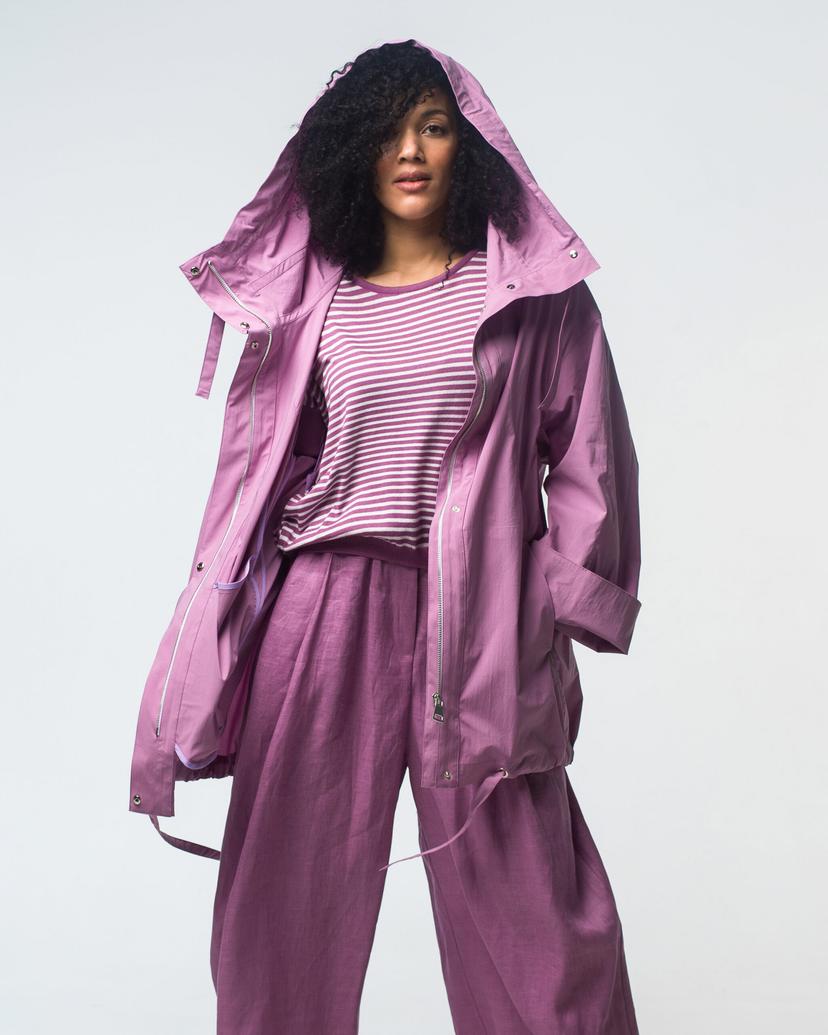 Short oversized trench jacket with drawstring hem