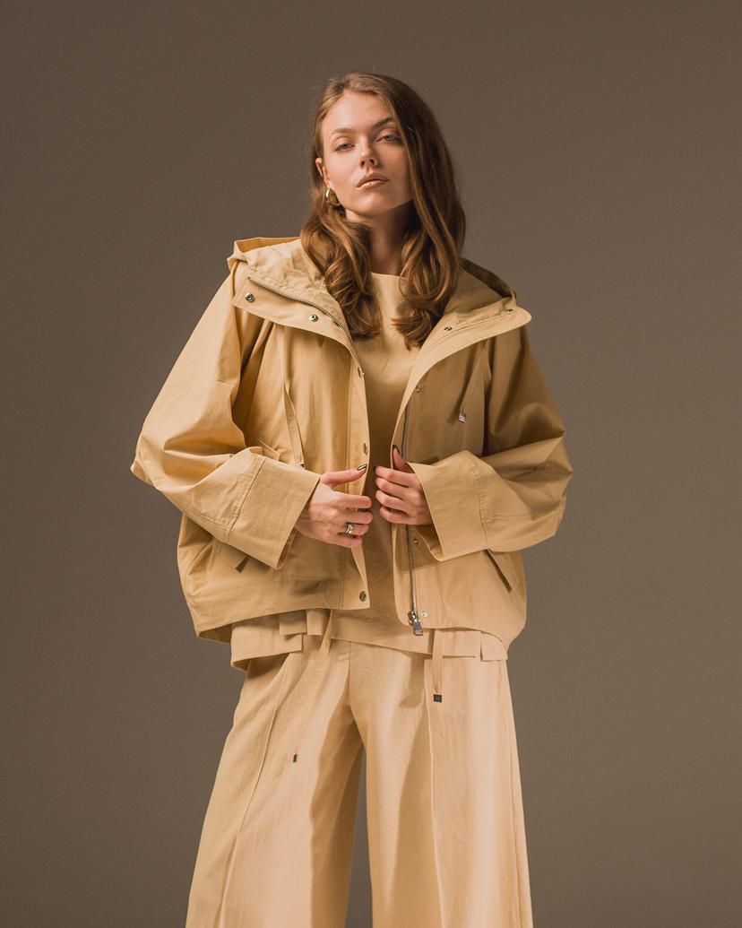 Oversized utility jacket with hood and raglan sleeves