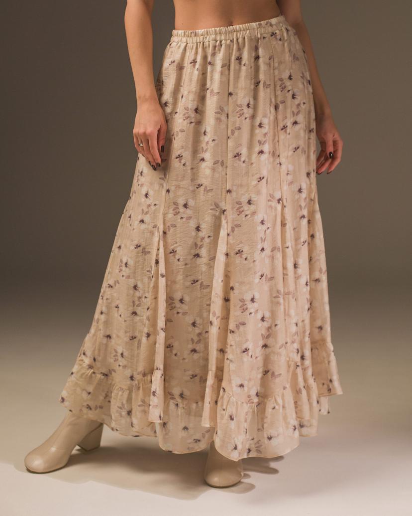 Floral A-Line maxi skirt with ruffle hem