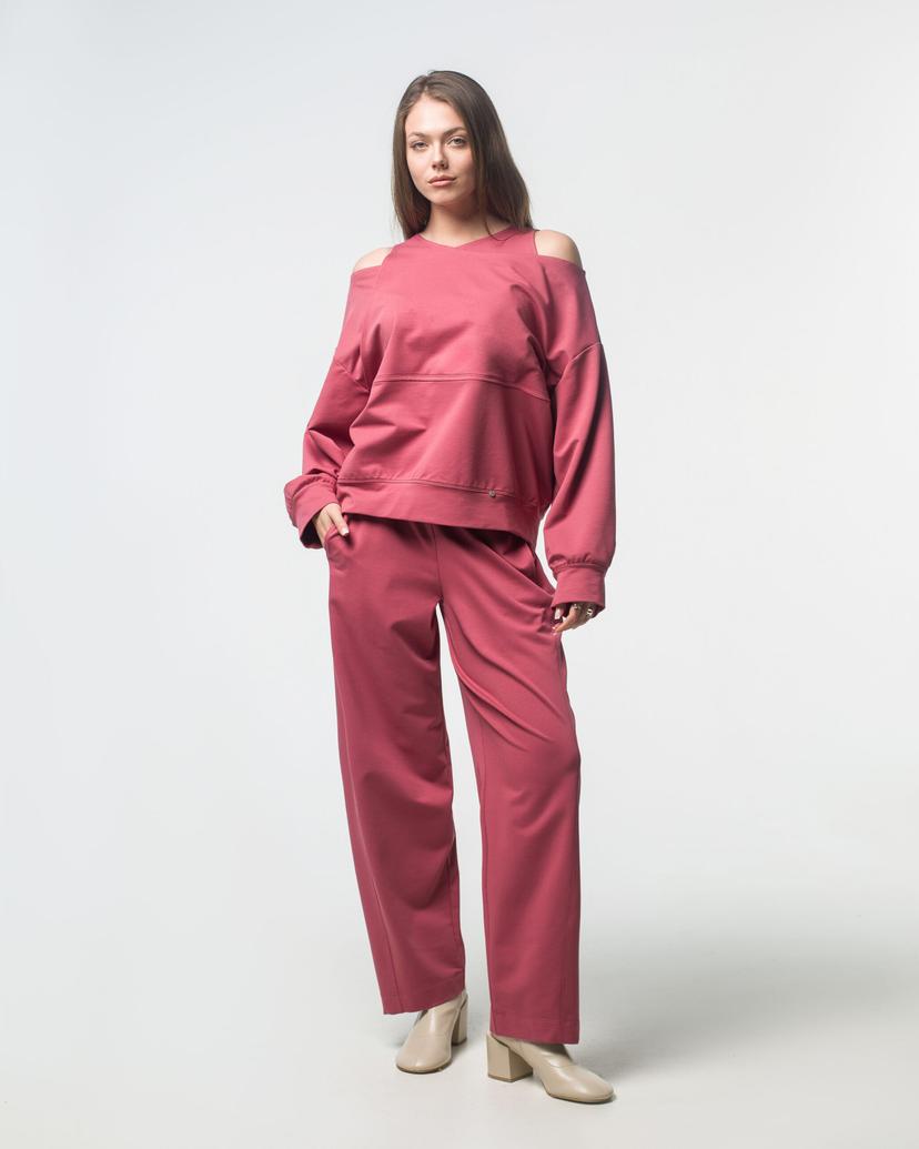 Cotton jersey set – cold shoulder sweatshirt & tapered pants